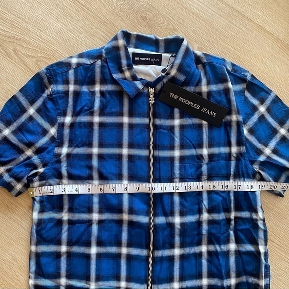 The Kooples Plaid Zip Shirt Small Blue Checkered Short Sleeve Grunge Streetwear - Picture 8 of 13